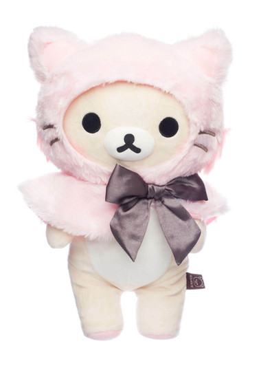 Korilakkuma San-X Original Dressed in a Pink Hooded Cat Capelet - Front Angle Korilakkuma San-X Original Dressed in a Pink Hooded Cat Capelet - Front Angle
