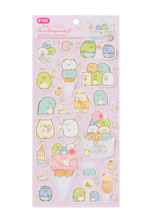 Sumikkogurashi Assorted Sticker Sheet - Pink Ice Cream - Front