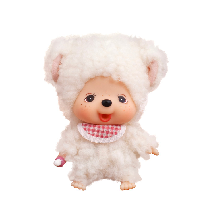 Monchhichi Friends Chamu keychain plush - soft brown kawaii character charm with metal keyring attachment at Jellybeet