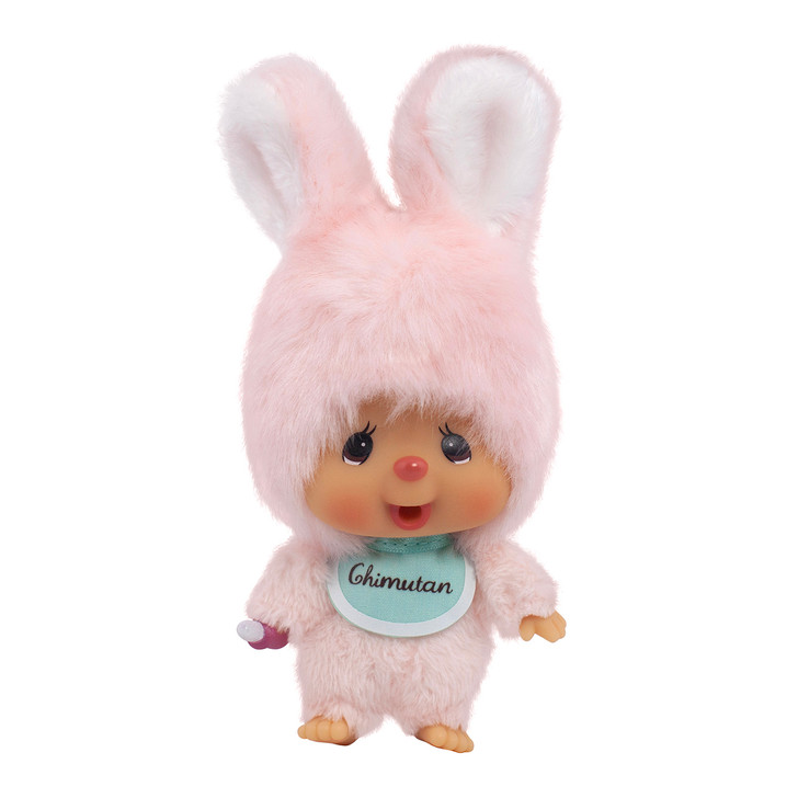 Cute Monchhichi Friends Chimutan keychain plush toy with soft brown fur and adorable kawaii expression on white background at Jellybeet