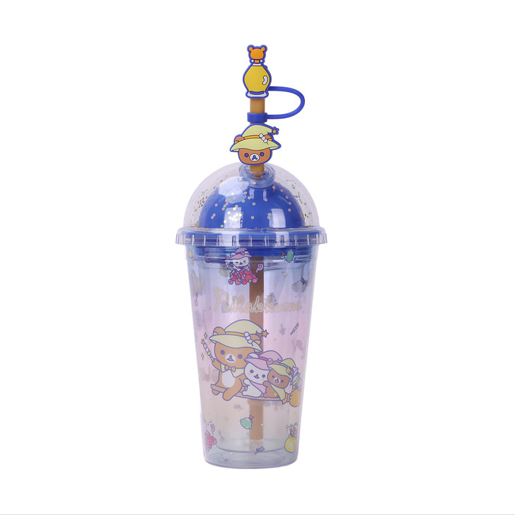 Rilakkuma Magic Tumbler with straw featuring iconic bear design on durable kawaii drinkware for daily use at Jellybeet