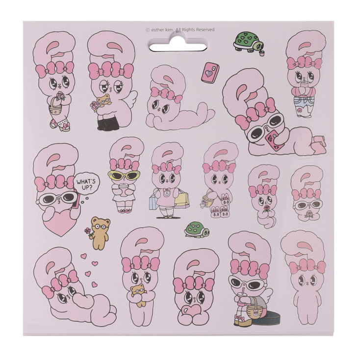 Esther Bunny Lavender sticker sheet with cute kawaii bunny character designs for planners and journals at Jellybbet
