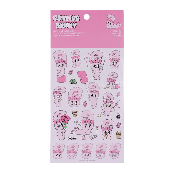 Esther Bunny Ribbon Bunny sticker sheet featuring pastel kawaii bunnies with ribbons for planners and crafts at Jellybeet