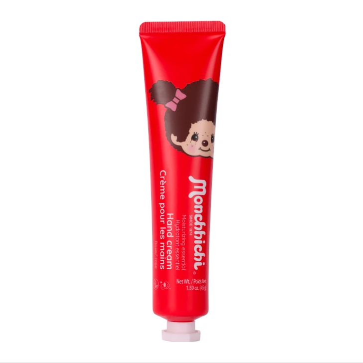 Monchhichi Hand Cream Red tube with kawaii character design, portable skincare moisturizer at Jellybeet