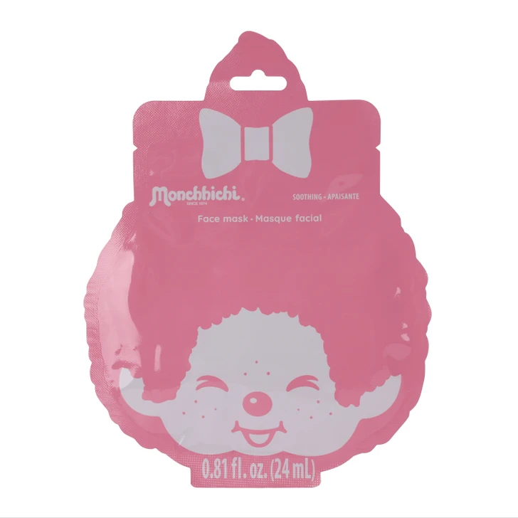 Monchhichi Pink Face Mask Sheet with kawaii character design for hydrating skincare at Jellybeet