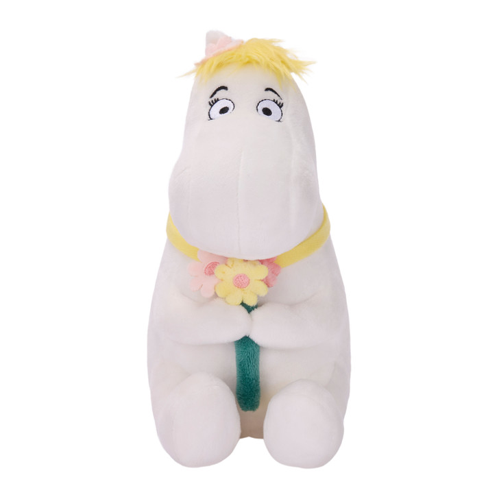 Snorkmaiden plush toy holding bouquet, official Moomin character soft toy from jellybeet.com