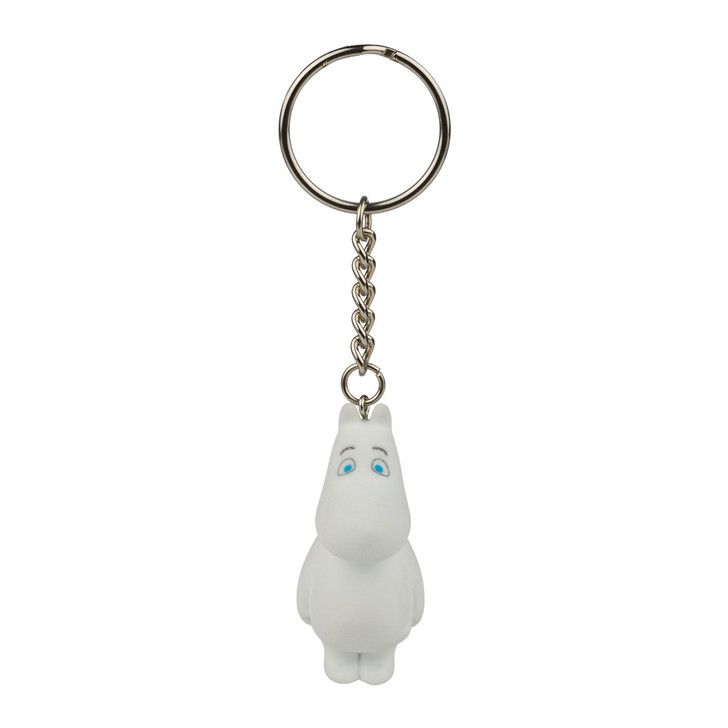Moomin Flocked Keychains BB featuring four surprise character designs with soft flocked texture, 2 inches tall at Jellybeet