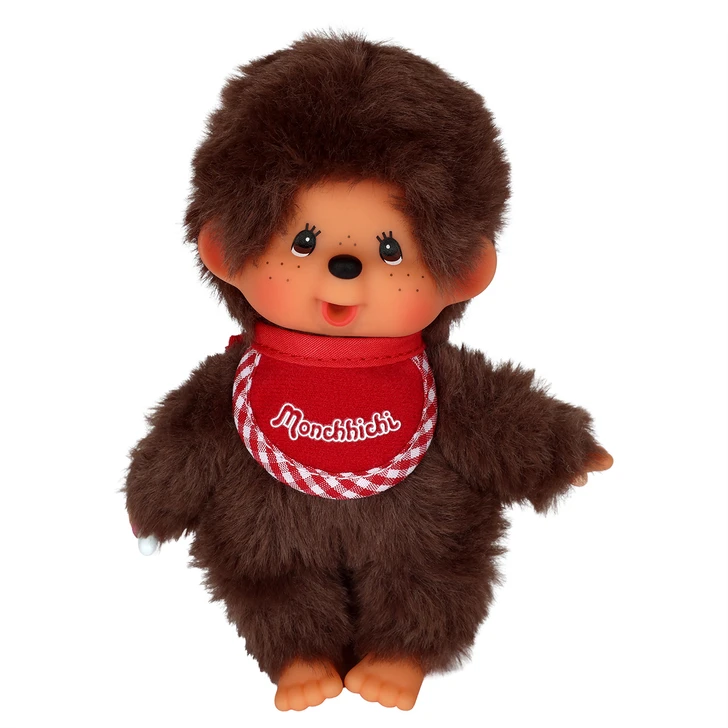 Monchhichi Beanie Boy plush toy with soft brown fur and signature thumb-sucking pose on white background at Jellybeet