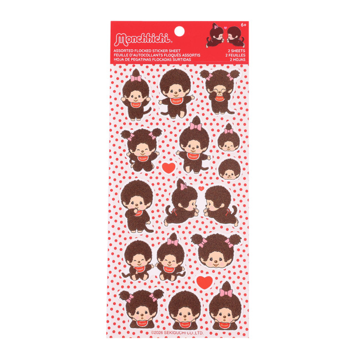 Monchhichi Furry Sticker Sheet with soft textured kawaii character designs for planners and journals at Jellybeet