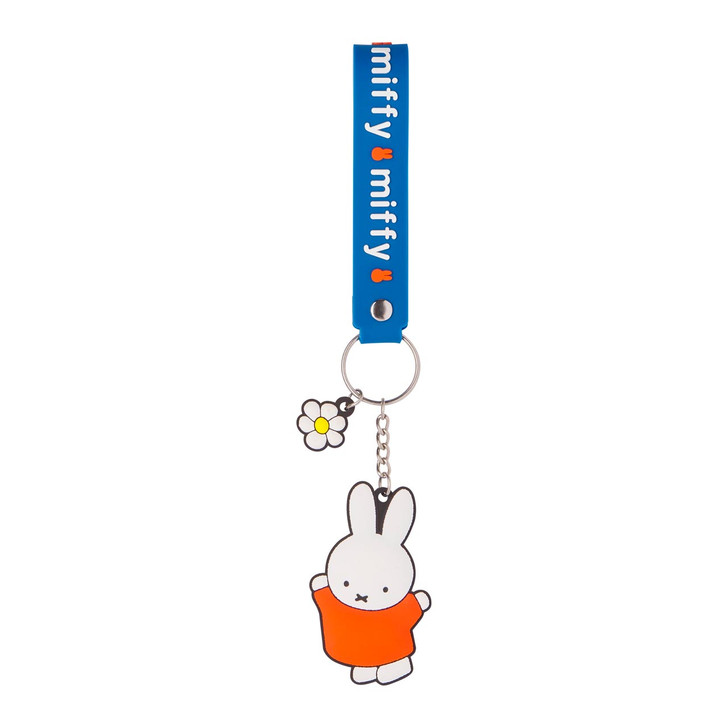 Orange Miffy PVC keychain 3 inch official licensed character accessory with blue bow on white background at Jellybeet