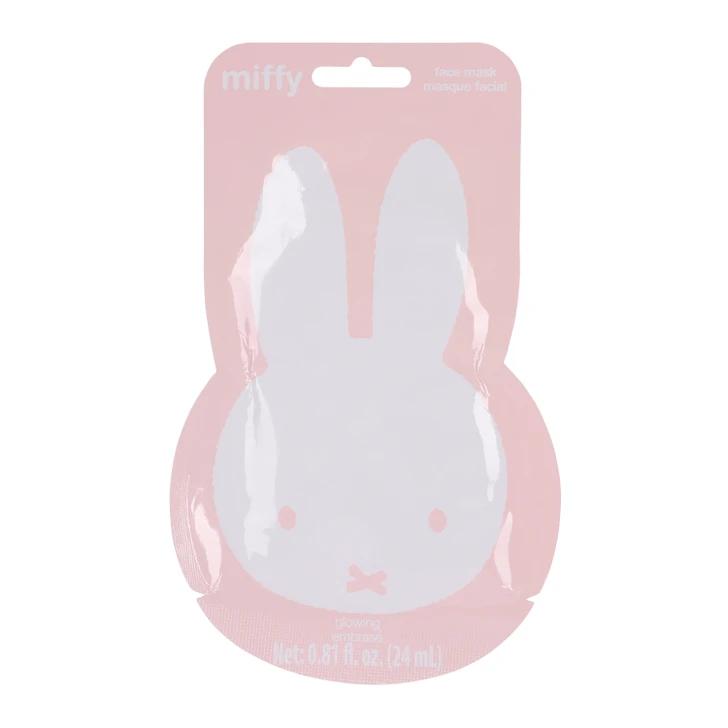 Miffy Glowing Sheet Face Mask package featuring Miffy character, brightening skincare for radiant skin at Jellybeet