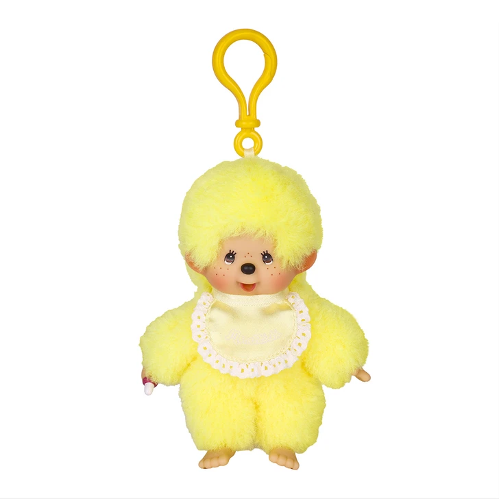 Monchhichi Lace Satin Plush in bright yellow with delicate lace detailing and soft satin texture at Jellybeet