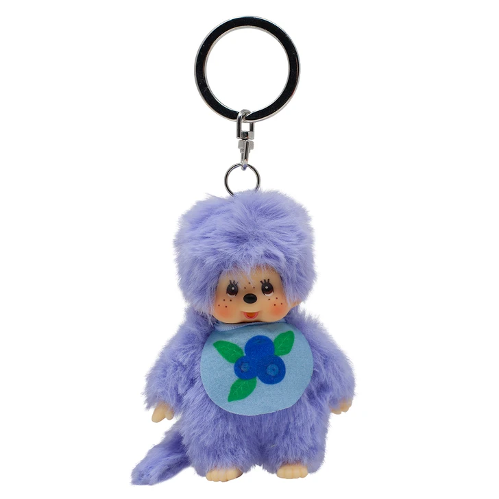 Monchhichi Fruits COLORS Blueberry Keychain plush charm with vibrant purple design and cute character face at Jellybeet
