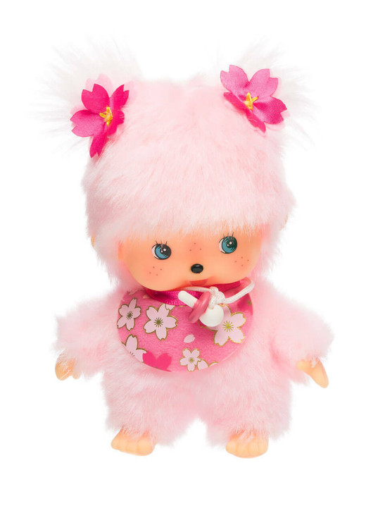 Monchhichi Classic Bebichhichi Sakura Cherry Blossom 4.75 inch authentic plush toy with soft pink design at Jellybeet
