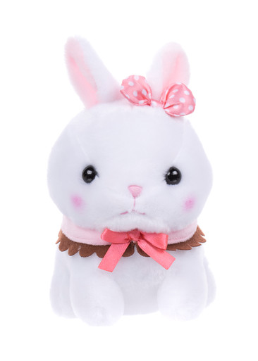 Amuse Vanilla Bunny Plush With Pink and Brown Bow - Jellybeet