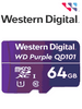 WESTERN WDD064G1P0C- Memoria de 64GB Micro SDXC/ Linea Purple/ Clase 10 U1/ Lectura 50MB/ Escritura 40MB/ Especializada para Videovigilancia MICROSD 