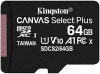KINGSTON SDCS2/64GB MEMORIA FLASH MICRO SD KINGSTON SDXC CANVAS SELECT PLUS 64GB 100R UHS-I U1 V10 C / ADAPTADOR SDCS2 / 64GB