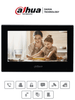 DAHUA VTH2621G-P - Monitor IP táctil de 7" en negro, Serie Lite, ideal para interiores. Soporta PoE estándar, hasta 4 cámaras de entrada y 4 monitores adicionales. Incluye modo No Molestar, 6 entradas/salidas de alarma, y compresión H.265