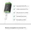 STEREN BAT-LI-9V USB Batería recargable USB Li-Ion tipo 9V (cuadrada)/ Capacidad nominal: 3600 mWh (400 mAh)/ Recarga por USB C/ Libre de mercurio y cadmio/ Dimensiones: 4.8 cm x 2.6 cm x 1.7 cm