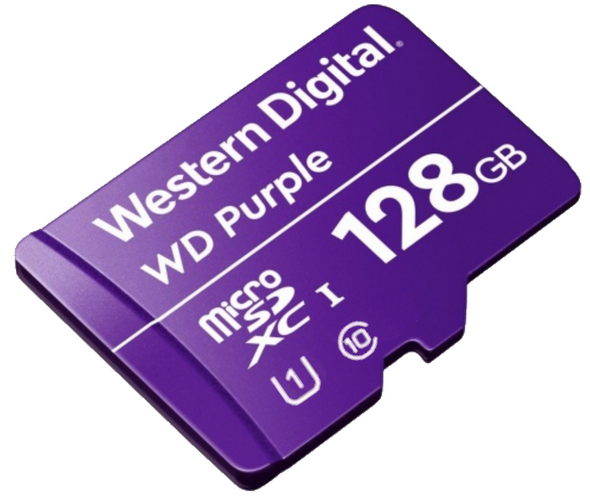 WESTERN WDD128G1P0C- Memoria de 128GB Micro SDXC/ Linea Purple/ Clase 10 U1/ Lectura 50MB/ Escritura 40MB/ Especializada para Videovigilancia