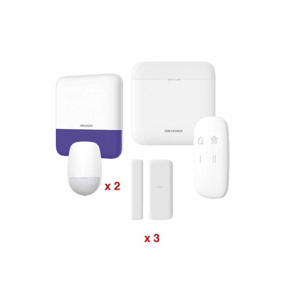 (AX PRO) KIT de Alarma AXP RO / Incluye: 1 Hub con bateria de respaldo / 2 Sensores PIR / 3 Contactos Magnéticos mini / 1 Control Remoto / 1 Sirena Inalambrica Exterior / WiFi / Compatible con Hik-Connect P2P