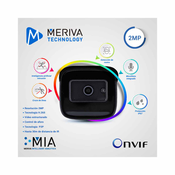 CAMARA IP BULLET MERIVA TECHNOLOGY MOB-E300F / 2MP / H.265 / 3.6MM 