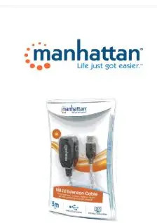 Manhattan 519779 Cable USB V2.0 Extension. Activa 4.9M - Cable para Computadora de escritorio - 480Mbit/s - Cable de extensión - Plata