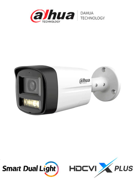 DAHUA HAC-HFW1200TLM-IL-T- Cámara Bullet de 2 Megapíxeles/Iluminación Dual Inteligente + Full Color/ Lente de 2.8 mm/ 102 Grados de Apertura/ 40 Metros de IR y Luz Visible/ Microfono Integrado/ DWDR/ IP67/Soporta: CVI/CVBS/AHD/TVI.