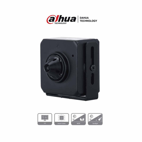 DAHUA IPC-HUM4231S-L4 - Camara IP Pinhole de 2 Megapixeles/ Lente de 2.8mm/ 96 Grados de Apertura/ Microfono Integrado/ H.265/ 1 E&S de Audio/ WDR Real de 120 dB/ Videoanaliticos con IVS