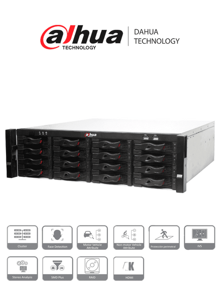 DAHUA NVR616-128-4KS2 - Super NVR 128 canales de video IP 4K / H265 / 2 HDMI / 16 Interfaz SATA