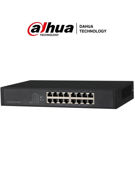 DAHUA PFS3016-16GT - Switch Gigabit de 16 Puertos No Administrable/ Capa 2/ 10/100/1000 Base-T/ Carcasa Metalica/ Switching 32G/ Tasa de Reenvio de Paquetes 23.8 Mbps/ Memoria Bufer de Paquetes 2Mb