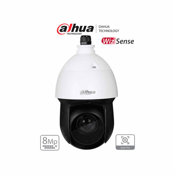 DAHUA SD49825GB-HNR - Cámara IP PTZ de 8 MP / WizSense/ 25x de Zoom óptico/ IR de 100 m/ H.265+/ WDR Real de 120 dB/ Protección perimetral/ Detección de rostros / SMD 4.0/ Ranura para MicroSD/ IP66/ E&S de Alarma y Audio/