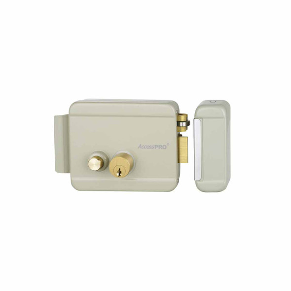 ACCESSPRO ACCESSRIMB Cerradura Eléctrica con Botón de Salida/ Incluye Llave / Exterior / Derecha,Cerradura con botón de salida, diseño ergonómico Voltaje de operación 12V AC a 2.5A Dimensiones compactas: 129 x 103 x 38 mm.