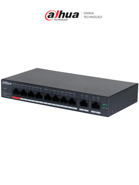 DAHUA CS4010-8ET-110 - Switch Poe de 10 Puertos/ 8 Puertos PoE 10/100/ 2 Puertos Uplink 10/100/1000/ 110 Watts Totales/ Administrable en la Nube por DoLynk Care/ PoE 250 Metros/ Carcasa Metalica/ Switching 5.6 Gbps.