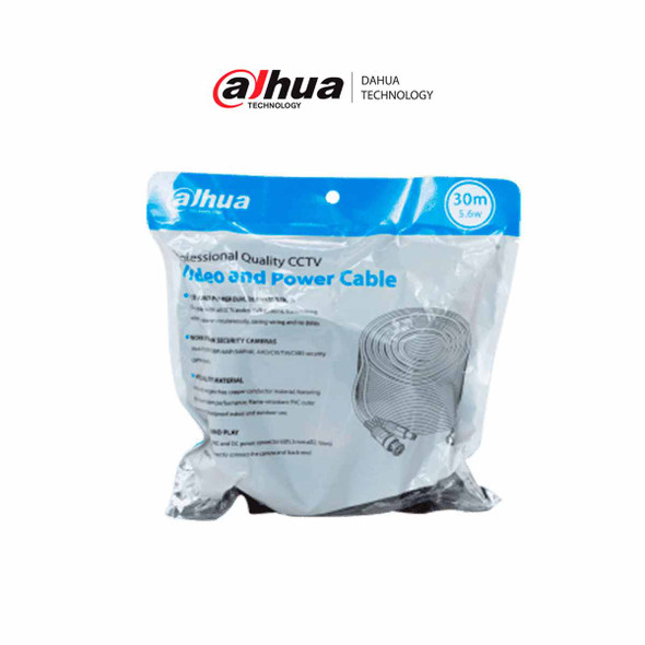 DAHUA DH-PFM942I-30-5 - Cable de 30 Metros Armado para Video y Energía/ Para Camaras Hasta 4k/ con Conectores BNC y de Energía/ Uso Exterior e Interior/ Cobre de Alta Pureza/ Soporta: AHD/CVI/TVI/CVBS/