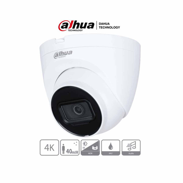 DAHUA HAC-HDW1801TQN-A - Camara Domo 4k/ 8 Megapixeles con Microfono Integrado/ Lente de 2.8mm/ 106 Grados de Apertura/ IR de 40 Metros/ Super Adapt/ Instalación Rapida/ WDR Real de 120 dB/ IP67/ Soporta: CVI/CVBS/AHD/TVI.