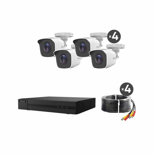 KIT TurboHD 1080p / DVR 4 canales / 4 Cámaras Bala de Metal / H.265+ / 1 Fuente de Poder Profesional / Accesorios de Instalación 