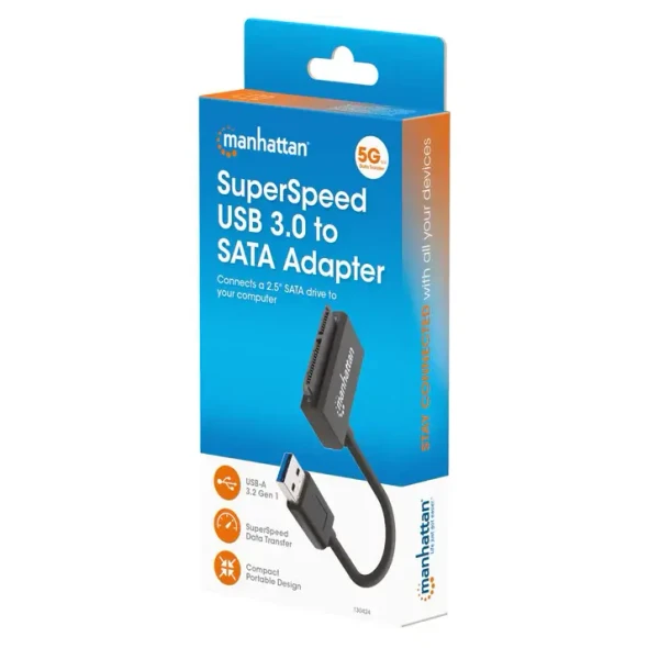 MANHATTAN 130424 USB 3.0 SATA ADAPTADOR SuperSpeed para transferir datos, realizar copias de seguridad y almacenar de forma rápida y sencilla. 