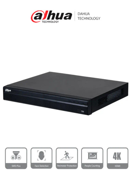 DAHUA DHI-NVR4232-16P-4KS3 NVR de 8 MP / 4k / 32 Canales IP / 16 Puertos PoE / Rendimiento de 160 Mbps/ Smart H.265+/ 2 Bahías de disco duro/ 4&2 E&S de Alarma/ Soporta cámaras WizSense/ 2 canales SMD Plus.