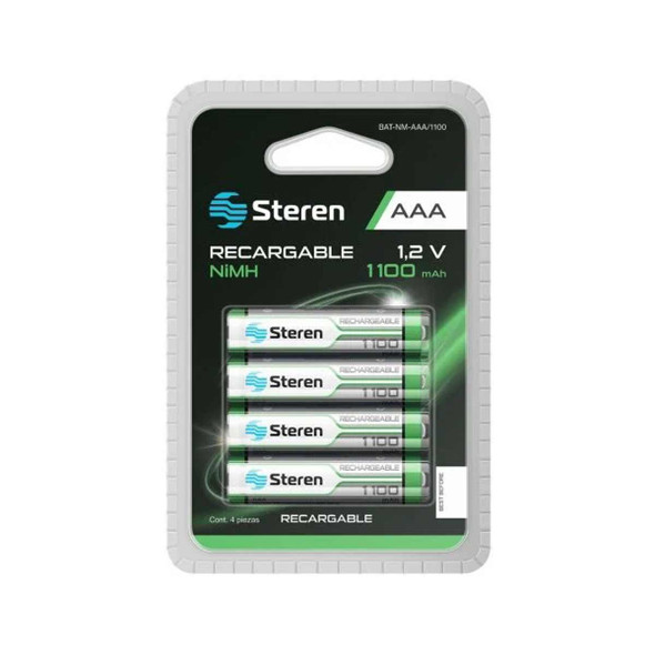 STEREN Paquete de 4 pilas recargables de alta capacidad "AAA" NiMH 1100 mAh
