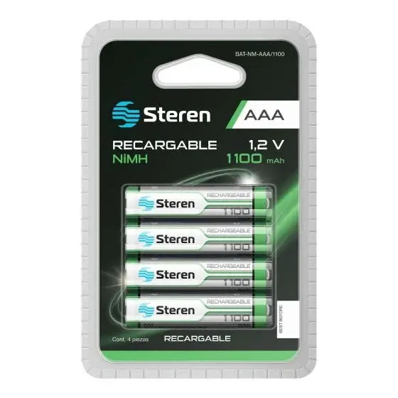 STEREN Paquete de 4 pilas recargables de alta capacidad "AAA" NiMH 1100 mAh