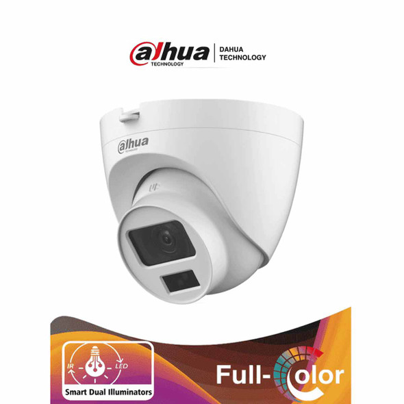 DAHUA HAC-HDW1200CLQN-IL-A - Camara Domo de 2 Megapixeles/ Iluminación Dual Inteligente + FullColor/ Lente de 2.8 mm/ 102 Grados de Apertura/ 20 Metros de IR y Luz Visible/ Microfono Integrado/ IP67/ Soporta: CVI/CVBS/AHD/TVI/
