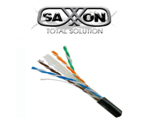 SAXXON OUTPCAT6GCOPEXT- Bobina de Cable UTP Cat6 100% Cobre con Gel/ 305 Metros/ Uso Exterior/ Color Negro/ Cumple con Estandares: ISO/ IEC 11801 Ed2; EIA/ TIA568/ Ideal para Cableado de Redes y Video/