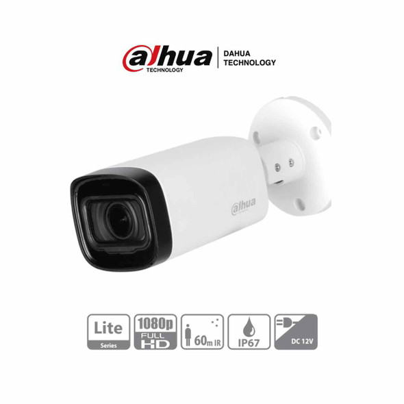 DAHUA HAC-HFW1200R-Z-IRE6 - Camara Bullet de 2 Megapixeles/ 1080p/ Lente Motorizado de 2.7 a 12 mm/ IR de 60 Metros/ Metalica/ IP67/ Soporta CVI/CVBS/AHD/TVI