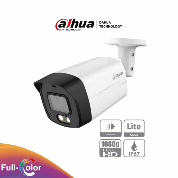 DAHUA HAC-HFW1209TLMN-LED - Camara Bullet Full Color de 2 Megapixeles/ 1080p/ Lente de 2.8mm/ 108 Grados de Apertura/ 40 Metros de Iluminación/ DWDR/ IP67/ Metal+Policarbonato/ Soporta: CVI/CVBS/AHD/TVI/