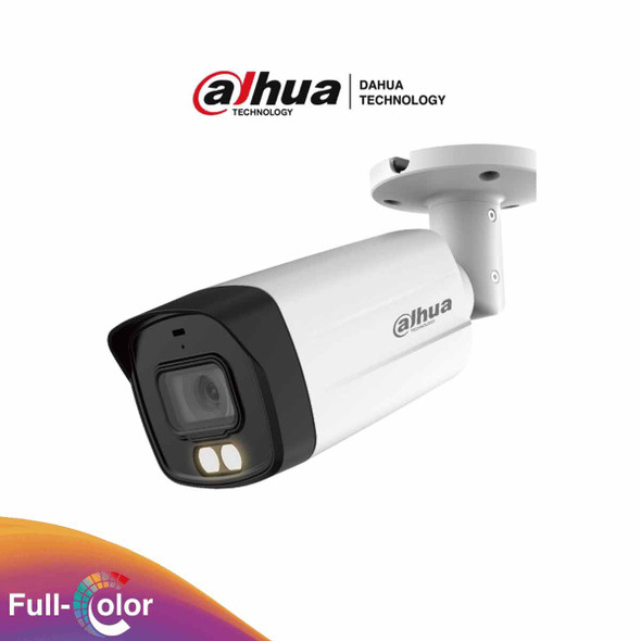 DAHUA HAC-HFW1509TMN-IL-A - Cámara Bala de 5 MP con Iluminador Dual Inteligente y Full Color. Equipado con lente de 2.8 mm y un ángulo de visión de 111° y con micrófono integrado. Ofrece iluminación visible hasta 40 mts, WDR de 130 dB