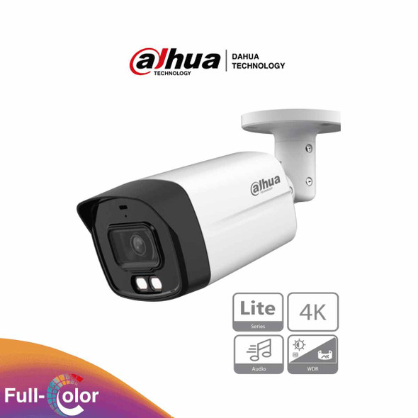 DAHUA HAC-HFW1809TLM-A-LED - Camara Bullet 4k Full Color/ 8 Megapixeles/ Lente de 2.8mm/ 106 Grados de Apertura/ Microfono Integrado/ 40 Metros de Iluminación/ IP67/ Soporta: CVI/CVBS/AHD/TVI/