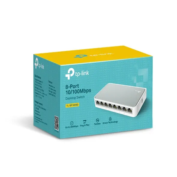 TP-LINK TL-SF1008D SWITCH DESKTOP 8-PORT 10/100 Mbps, los 8 puertos soportan MDI/MDIX automático, lo que le evita tener que preocuparse de qué cable debe utilizar: sólo tiene que enchufarlo y listo.