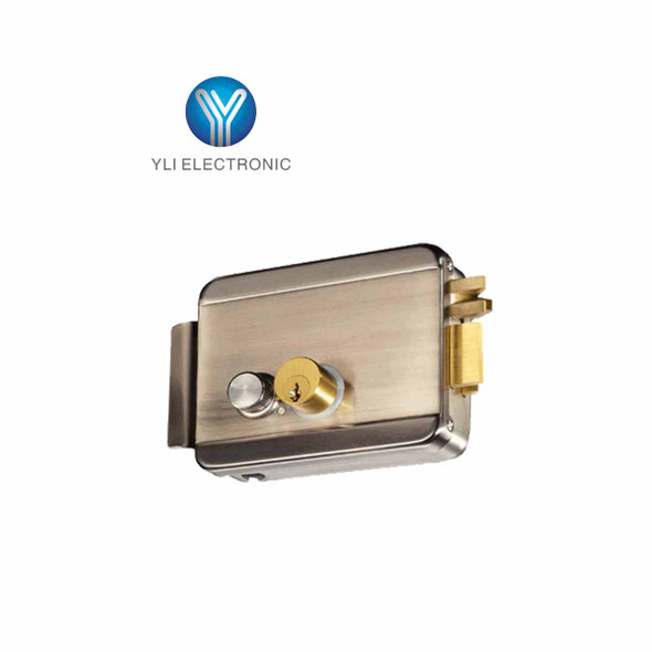 YLI ABK702BR - Cerradura Eléctrica Derecha / Carcasa Metálica / Apertura con Botón, Llave / 12VDC / Uso Interior / Compatible con Controles de Acceso 