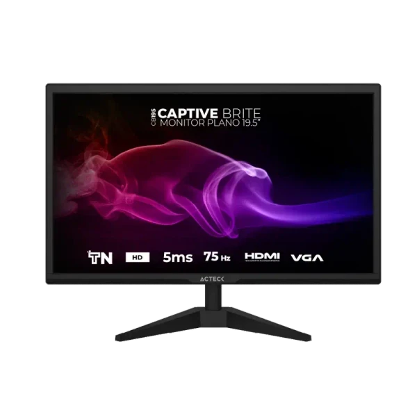 ACTECK AC-939409 MONITOR Plano 19.5" TN | Captive Brite CB195 | Negro.Es un monitor plano de 19.5 pulgadas, con una resolución HD ideal para uso profesional y personal. Equipado con puertos HDMI y VGA, proporciona conectividad versátil.
